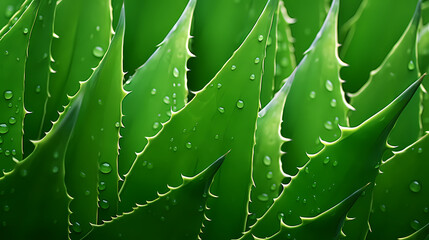 Aloe vera in beautiful light with water drops