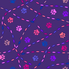 Cartoon animals footprints seamless cat and dogs pattern for wrapping paper and fabrics and linens and summer