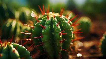 Macro shot of green cactus spines and natural patterns