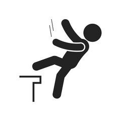 Isolated pictogram man falling from edge of a roof building, for safety sign label