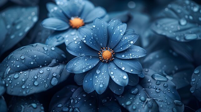 classic blue, gerbera with water drops background for design.