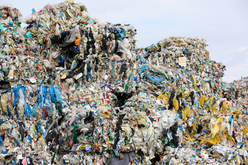 Aerial view of large scraps of plastics ready to be recycled