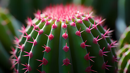 Macro shot of green cactus spines and natural patterns