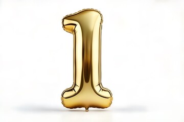golden balloon shape for number 1 on white background, Golden number one balloon shape for birthdays, parties and celebrations