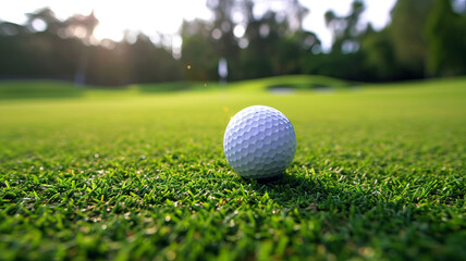 Obraz premium Close-up of golf ball on tee on course. AI Generative.