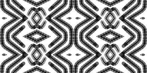 Seamless Black and white batik ethnic dayak borneo line art pattern for aesthetic background or garment textile