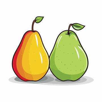 Apple and pear isolated on white background cartoon