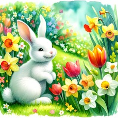 White Easter bunny with Easter eggs clip art
