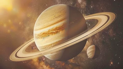 Foto op Canvas Saturn's majestic rings surrounding the planet create pictures of incredible beauty and myst © JVLMediaUHD