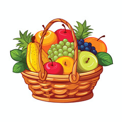 Basket with fruits isolated on white. Vector illustr