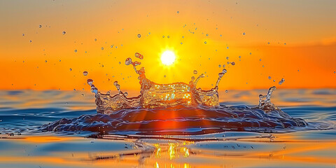 Spinning splashes of water in the rays of the morning sun create the impression of magic and a mi - obrazy, fototapety, plakaty