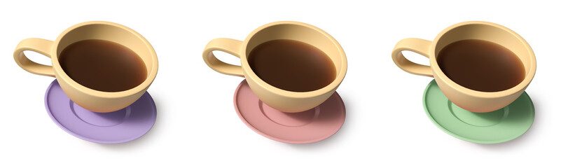 cartoon coffee cup with different colors on white background