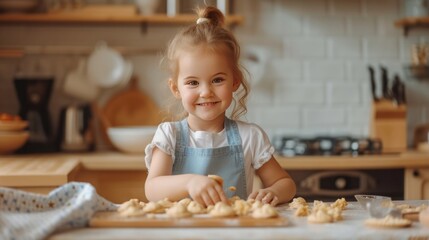 The girl makes dough. Cooking process.