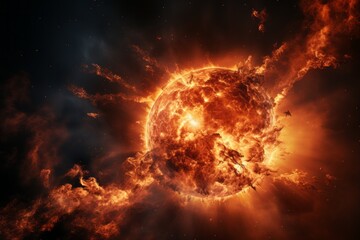 A bright orange star surrounded by a cloud of fire - Powered by Adobe