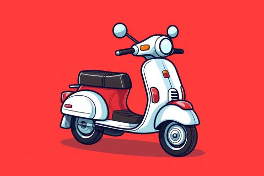 A white scooter with a red seat and a red stripe on the side