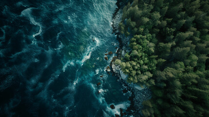 Stunning Drone Capture of Rugged Nordic Coastline: Forest Meets the Churning Sea from Above