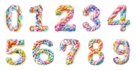 Crochet Knitted Numbers Set  Isolated on White Background