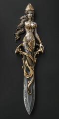 Elegant fantasy woman merged with a decorative dagger design