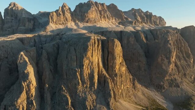 Sunset at Sella Group. Aerial View. Dolomites, Italy