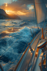 view from a sailboat sailing on the sea - obrazy, fototapety, plakaty