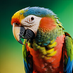 Macro photography of a colorful parrot. Generative AI