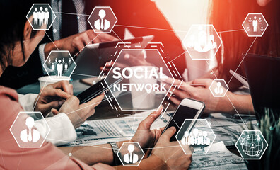 Social media and young people network concept. Modern graphic interface showing online social...