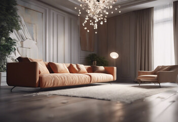 Modern interior with sofa 3d render