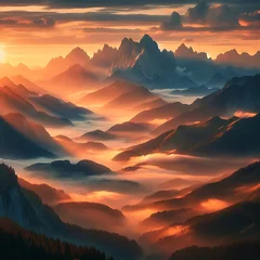 Badkamer foto achterwand sunrise in the mountains © Michael
