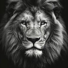 Portrait of Lion in Black and White.