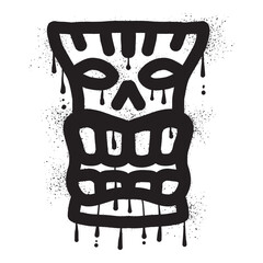 Wooden tiki mask graffiti with black spray paint art - obrazy, fototapety, plakaty