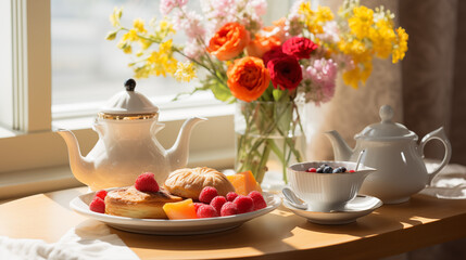 Sunny Breakfast Nook with a View and Fresh Fruit