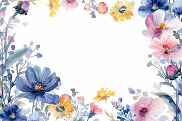 Fototapeta na wymiar watercolor frame with colorful flowers Generative AI