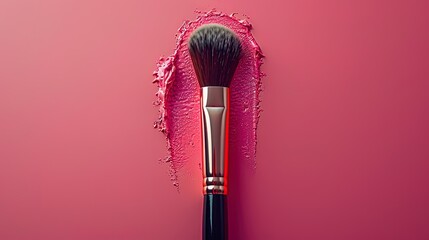 A minimalist composition featuring a single makeup brush set against a monochromatic background, i - obrazy, fototapety, plakaty