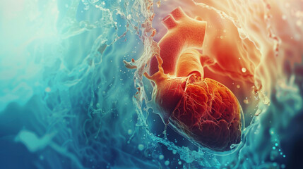 A magnified image of a fetal heart seen through AIenhanced ultrasound analysis allowing for early detection of potential heart defects and better management of the pregnancy.