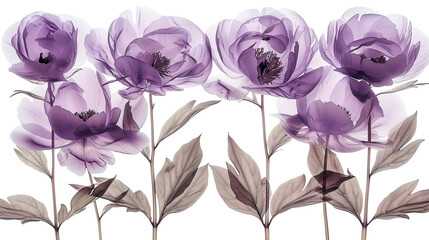 Cluster of purple flowers displayed against a plain white backdrop