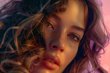 Close-up sensual portrait of a beautiful young woman on a colorful background
