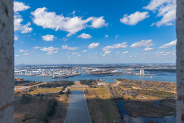 Fototapeta na wymiar Aerial Drone view of Downtown Houston city, Texas, USA - Skyline Cityscape view 