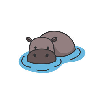 Hippopotamus in the water flat icon. Vector illustration.