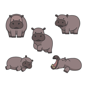 Hippopotamus icon set. Cartoon set of hippopotamus vector icons for web design