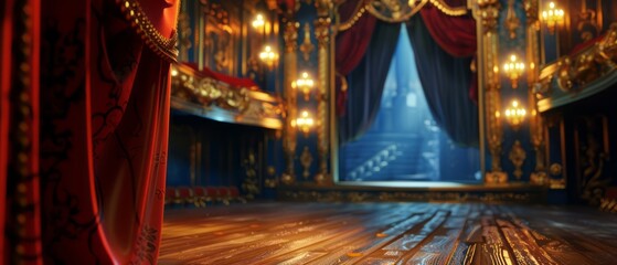 Stage With Red Curtain and Lights
