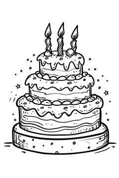 Birthday Cake Isolated Coloring Page for Kids Stock Vector Image & Art