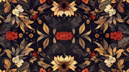 Collage contemporary orange floral and polka dot shapes seamless pattern