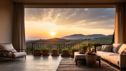 Breathtaking sunrise over the rolling hills of Tuscany from your private terrace