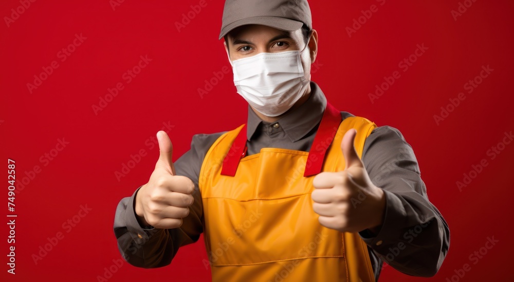 Wall mural a man wearing a mask and orange overalls