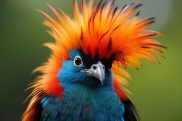 a bird with orange and blue feathers