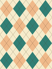 Argyle pattern. Peach, green. Seamless geometric background for clothing, wrapping paper.