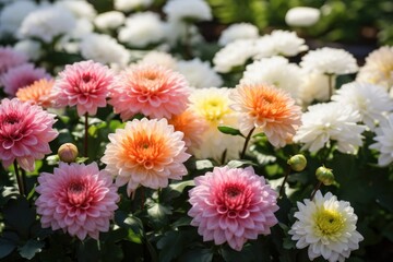 a group of flowers in a garden
