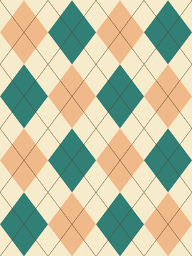 Argyle pattern. Peach, green. Seamless geometric background for clothing, wrapping paper.