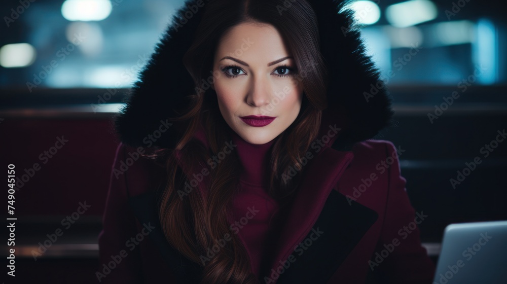 Canvas Prints a woman with dark hair wearing a black coat