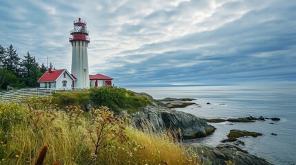 Fototapeta na wymiar beautiful view of a Sheringham Point lighthouse on Vancouver Island generative ai